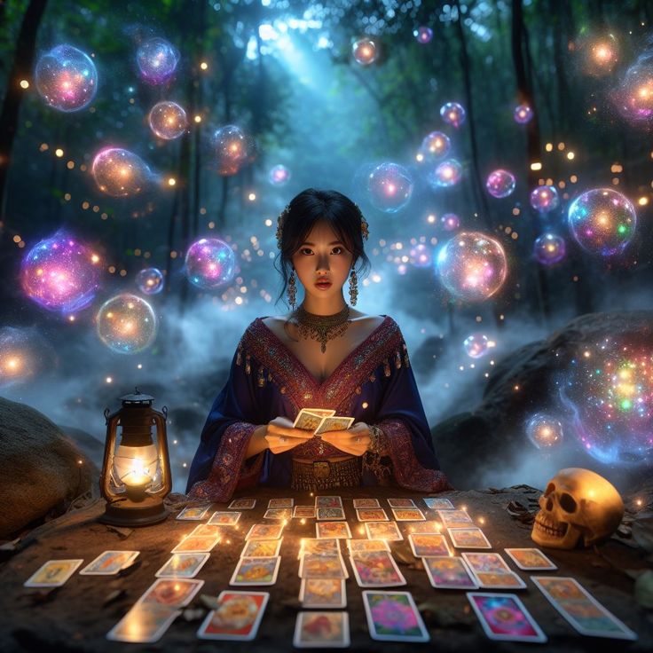 "Ilustrasi astrologi dan tarot untuk ramalan masa depan"