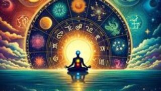 Ilustrasi matahari dan bulan dalam astrologi.